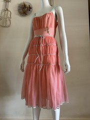 1950s/60s Ro Jene Lingerie Pink Sheer Nylon Negligee Boudoir Ruched Cupcake VTG