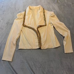 Vintage 70s Cream Halter Maxi Dress and Sequin Bolero Jacket Set bridal 1970s
