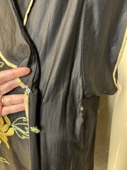 Vintage 1960’s Black Embroidered Silk Robe Housecoat Yellow Floral Vietnam