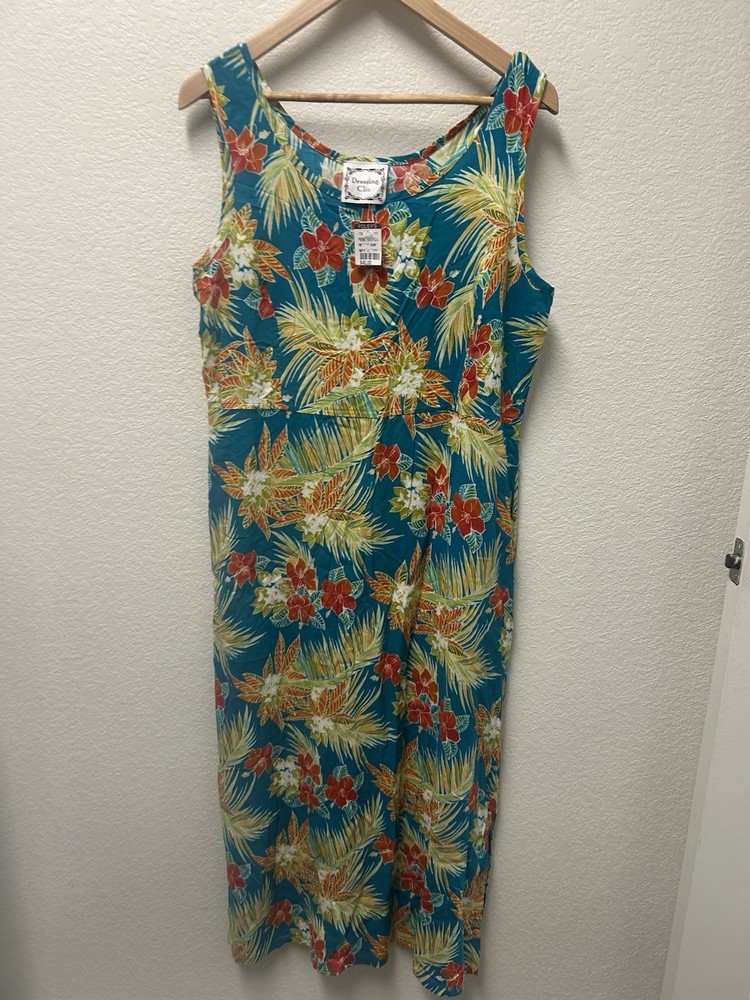 Vintage Dressing Clio Hawaiian Luau Maxi Dress Hibiscus Pineapple Sz M NWT