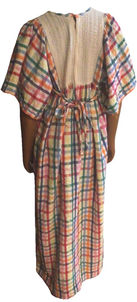 Vintage 70s Karavan Indian Plaid Caftan Lounge maxi dress Boho Cottage Core