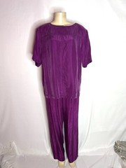 VINTAGE CAROLE LITTLE PURPLE 100% SILK PANT SUIT SZ 14