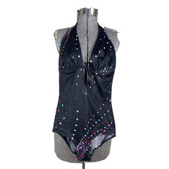 Vintage 70s DeWeese Designs Halter Swimsuit Size Small Black Polka Dot One Piece