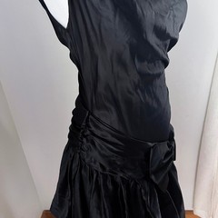VTG Vamp Steppin’ Out 80s Black Taffeta Bow Ruffle Dress XS Whimsigoth Coquette