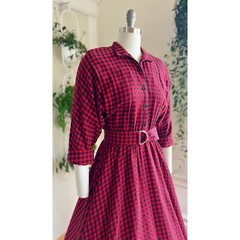 Vintage 1990s 90s Plaid Flannel Tartan Checkered Shirt Dress Midi Winter