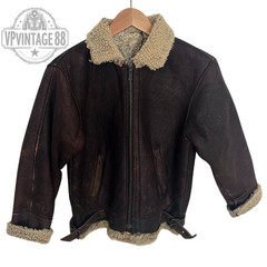 Vintage B-3 Aviator Bomber Jacket Brown Sheepskin Shearling Leather Flight