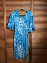 Vintage 70s Two Potato Laguna Beach Blue White belted A-line dress flower power