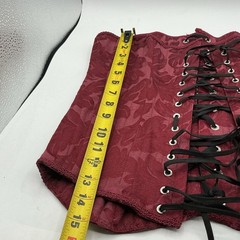 Burgundy Floral Brocade Lace Up Underbust Waist Cincher Corset Costume
