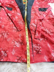 Oriental Black and Red Satin Reversible Dragon Embroidery Kimono Robe Siz XL