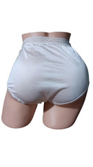 VTG Fruit of the Loom Nylon Panties Sz 6 White High Cut Brief Silky Lace Granny