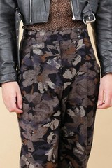 80s Vtg German Designer Rene Lezard Black Floral Woven Cotton Trouser Pant