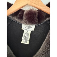 Vintage Y2K LOFT Faux Fur Collar Black Button Down Cardigan