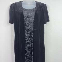 Another Thyme Dress Women 8P Black Floral Velvet Burnout VTG 90s Y2K Goth Witchy