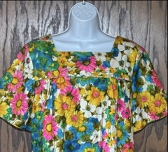 Vintage 1960’s Moana Kai Honolulu Hawaiian Dress Muu Muu Maxi Psychedelic Floral