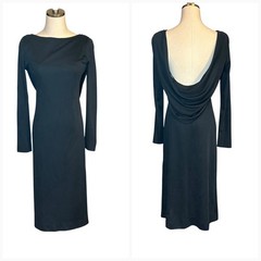 VINTAGE VICTOR COSTA Black Long Sleeve Bare Back Formal Gown SZ 4 Sexy Cocktail
