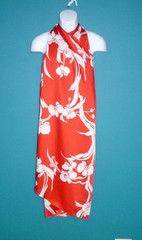 Vtg Hilo Hatties Red White Tropical Floral Pareo Sarong One Size 35″ L