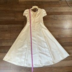 VINTAGE Size 9 Ivory Satin Union Made ILGWU Dress Puff Sleeve A-Line USA #13812