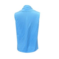 70s Sky Blue Sleeveless Ascot Scarf Blouse Retro Secretary Top Small