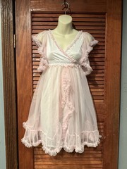 60s VTG Pastel Pink Ruffles Barbie Double Layer Babydoll Chemise Lingerie Petite