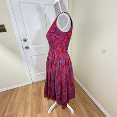 Vintage 1950s Red Pink Floral Fit & Flare Cocktail Dress S Retro Pinup Romanric