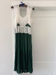 Vintage 1930s Emerald Green Silk Chiffon Lace Gown Bias Cut Sheer Slip Dress S M