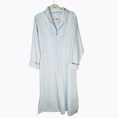 Vintage Oscar De La Renta Blue House Coat Robe Medium 1/2 Zip Cuff Long Sleeve