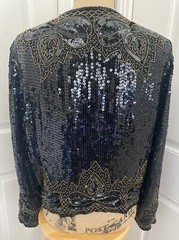 Nite Line Evening Jacket Sequins Beaded Black & Gold 100% Silk Women’s M