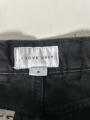 I Love Ugly Women’s Black Straight Denim Jeans Size M 5-Pocket Button Logo