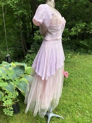 Vintage 1940’s 1950’s Pink Lace Tulle Unique Design Gown Dress w Jkt 34-26-48