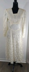 Vtg 80s Gunne Sax Jessica McClintock Cream Lace Wedding Dress Basque Waist Sz 7