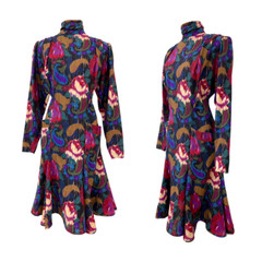 Vtg 80s Parisian Designer Emanuel Ungaro Abstract Paisley Print Floral Dress