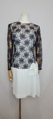 Vintage 1980s Black White Floral Lace Pleated Skirt With Bow Accent