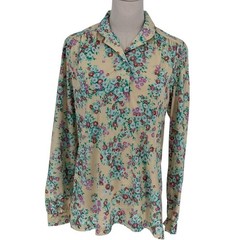 Vintage JCPenney Fashions Blouse Floral Long Sleeve Button Front Tan Size 14