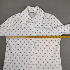 Vintage 70s Disco Shirt Women M/L White Purple Eye Dagger Collar Thin Dacron Mod