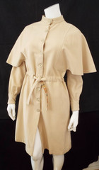 VTG 1970s KENZO JAP Beige Wool Coat Dress Size 8 Cape Pockets Sakowitz Houston
