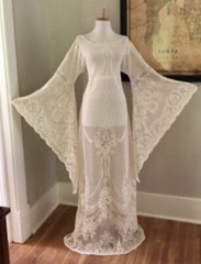 Daisy Jones & the Six Wedding Dress BoHo Sheer Hippy Vtg 70s Ivory Crchet Lace