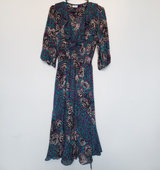 VTG Lorac Original Lady Carol Womens Midi Dress Floral Semi Sheer Ruffle V Neck