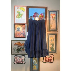 Circle T by Marilyn Lenox 1970s Blue Denim Flared Ruffled Western Skirt