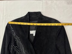 Vtg Lillie Rubin Black Suede Leather Jacket Skirt Set Bead Fringe Western Sz 4