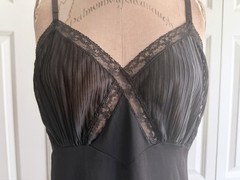 Vintage 1950’s Gotham Gold Stripe Black Slip Dress Crystal Pleats S/M