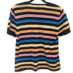 Vintage City Silk Striped Multicolor Silk Knit Blouse Retro 90s Style – Size M