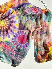 Vintage Kay Celine Top Sz S Colorful Abstract Floral Tunic Sheer Bell Artsy Boho