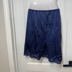 VTG Adonna Half Slip Skirt Size Small 22”Navy Blue Wide Lace Slit USA Modest