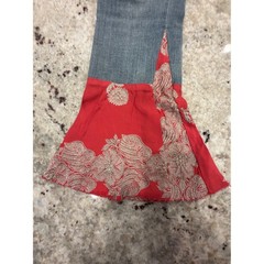Pilcro Anthropologie Script Jeans Size 26 Flare Red Brocade Hem