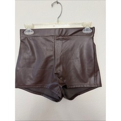 High-Rise Faux Leather Bike Shorts in Dark Brown Medium