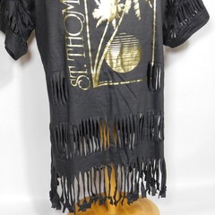 Vintage 1980s Shredded Fringe ST THOMAS 1987 Single Stitch Black T Shirt Size XL