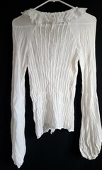 VTG Michiko Koshino Ruffle Lace Up Blouse Made In Italy White Cotton Y2K Sz 40