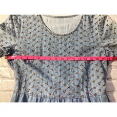 Vintage Denim Embroidered Maxi Dress Blue eyelet Cottagecore Tie Back