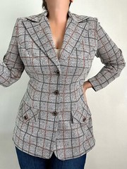 Vintage 70s Gray Plaid Checked Blazer Jacket