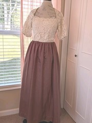 Vintage Late 1970s Maxi Dress With Brown Skirt And Cream Lace Top